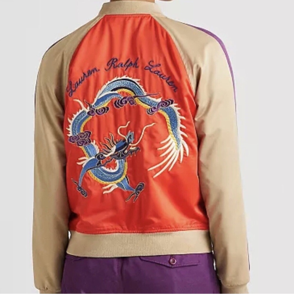 Ralph Lauren Women Embroidered Dragon Satin Bomber Jacket Women’s Size 2X New